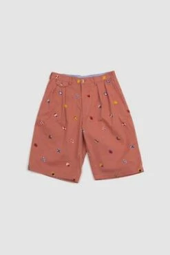 Beams Plus2 Pleats Inkjet Mapping Embroidered Shorts - Nantucket Red