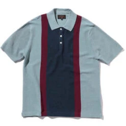Beams PlusKnit Polo - Stripe Sax