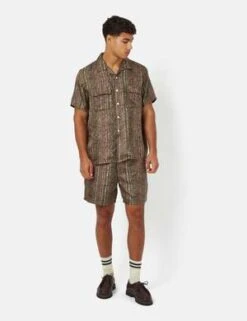 Beams PlusBean Shorts Silk Batik Print - Olive Green