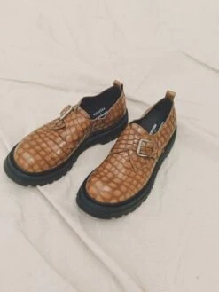 Departamento X PremiataCroc Buckle Strap Leather Combat Derby - Biscotto