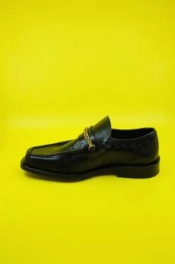 Ernest W. BakerLeather Gold Braided Chain Loafers - Black -Patagonia Clothing Shop Black Leather Gold Braided Chain Loafers 20221025051542 1