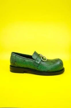 Martine RoseFaux Snake Leather Bulb Toe - Green -Patagonia Clothing Shop Green Faux Snake Leather Bulb Toe Ring Loafer 20230317003003