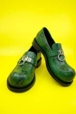 Martine RoseFaux Snake Leather Bulb Toe - Green -Patagonia Clothing Shop Green Faux Snake Leather Bulb Toe Ring Loafer 20230317003005 1