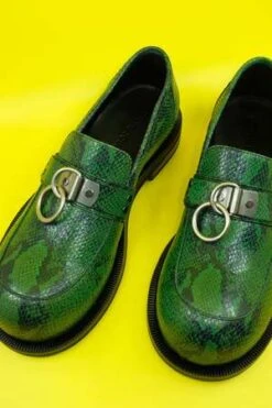 Martine RoseFaux Snake Leather Bulb Toe - Green -Patagonia Clothing Shop Green Faux Snake Leather Bulb Toe Ring Loafer 20230317003005