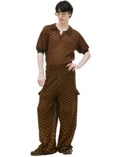 Isa BoulderCheckered Knit Cargo Trousers - Brown