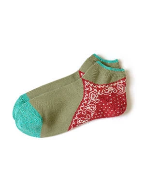 Kapital96 Heels Paisley Bandana Ankle Socks - Khaki/Red 3 Kapital96 Heels Paisley Bandana Ankle Socks - Khaki/Red