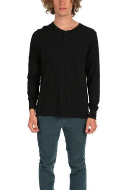 Blue&CreamLong Sleeve Henley - Black