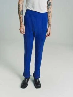 MarniAstral Wool Rib Knit Flare Trouser - Blue