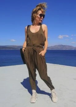 BERENIKUnisex Berenik LOOSE ELASTIC CUPRO BIAS PANTS - Khaki