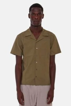 Blue&CreamPoplin Camp Shirt - Olive