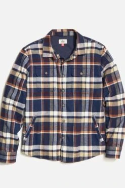 Marine LayerSignature Lined Camping Shirt - Navy/Brown Plaid